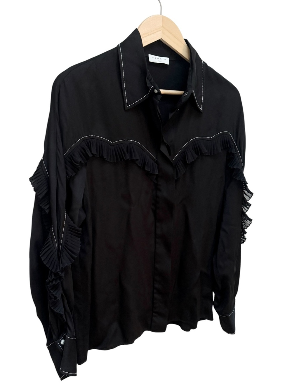 Sandro Rafi Black Ruffle Western Blouse - Picture 4 of 15